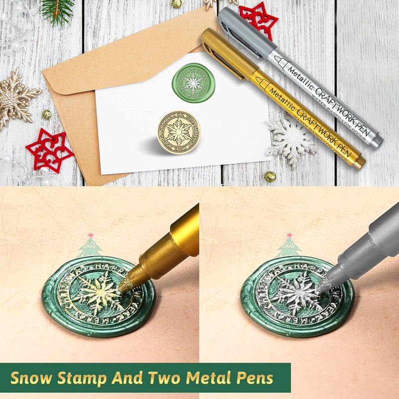 Comealltime Christmas Wax Seal Kit with Snow Sealing Stamp, 25 Colors Sealing Beads Beginner's Set with Warmer, Xmas Washi Stickers, Envelope, Candle, Wax Seal Stamp Kit for Gift and Craft - Image 5